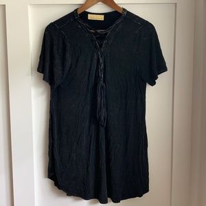 Acid Washed Black Tie Up Shirt, Large